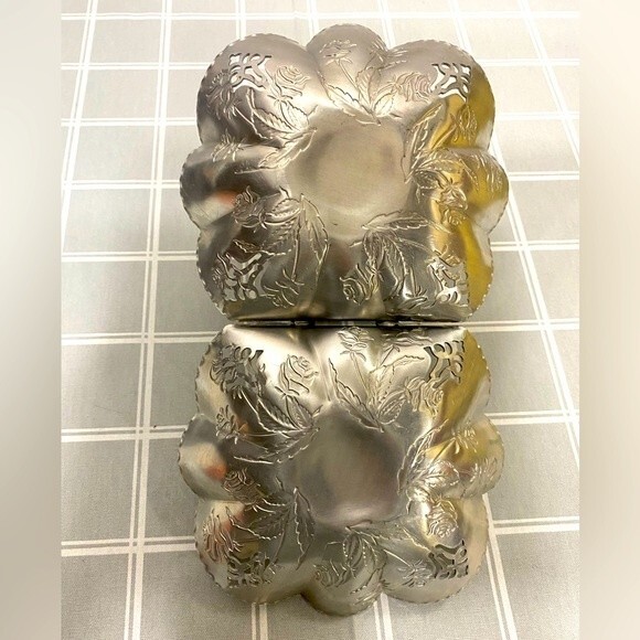 Vtg MCM Hand Wrought Silver Aluminum Farber & Shelvin Double Candy Snack Dish - Picture 3 of 4